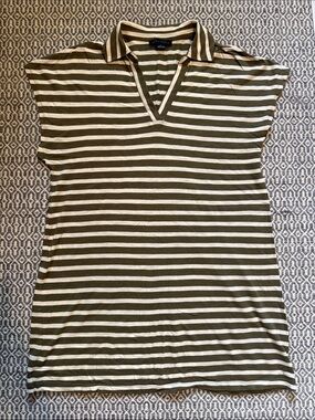 Sanctuary Olive and Cream Striped Polo Collar Tee-shirt Dress